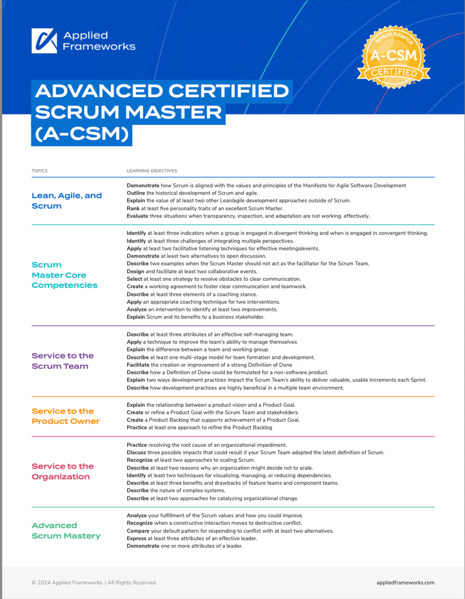 Advanced Certified Scrum Master (A-CSM)